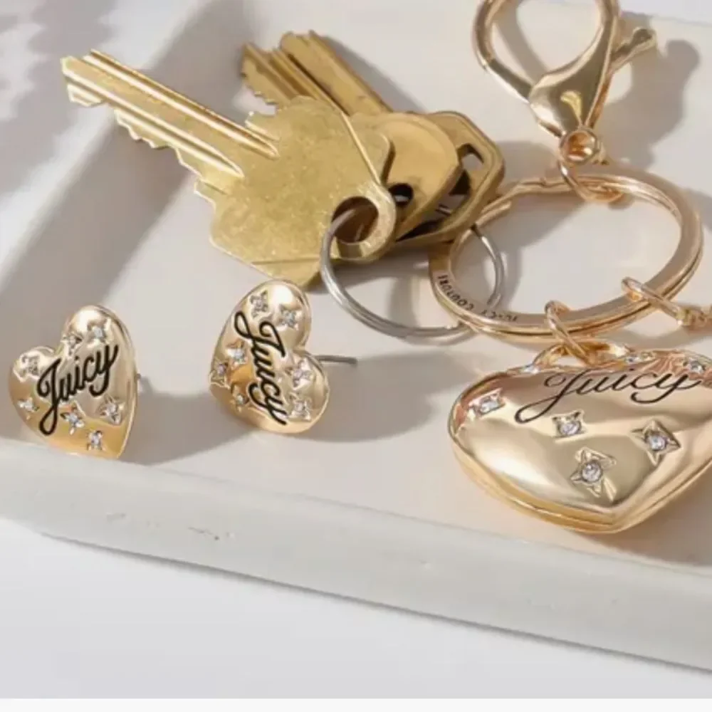 Juicy Couture Heart‎ Keychain & Earring Set w/Crystal Accents